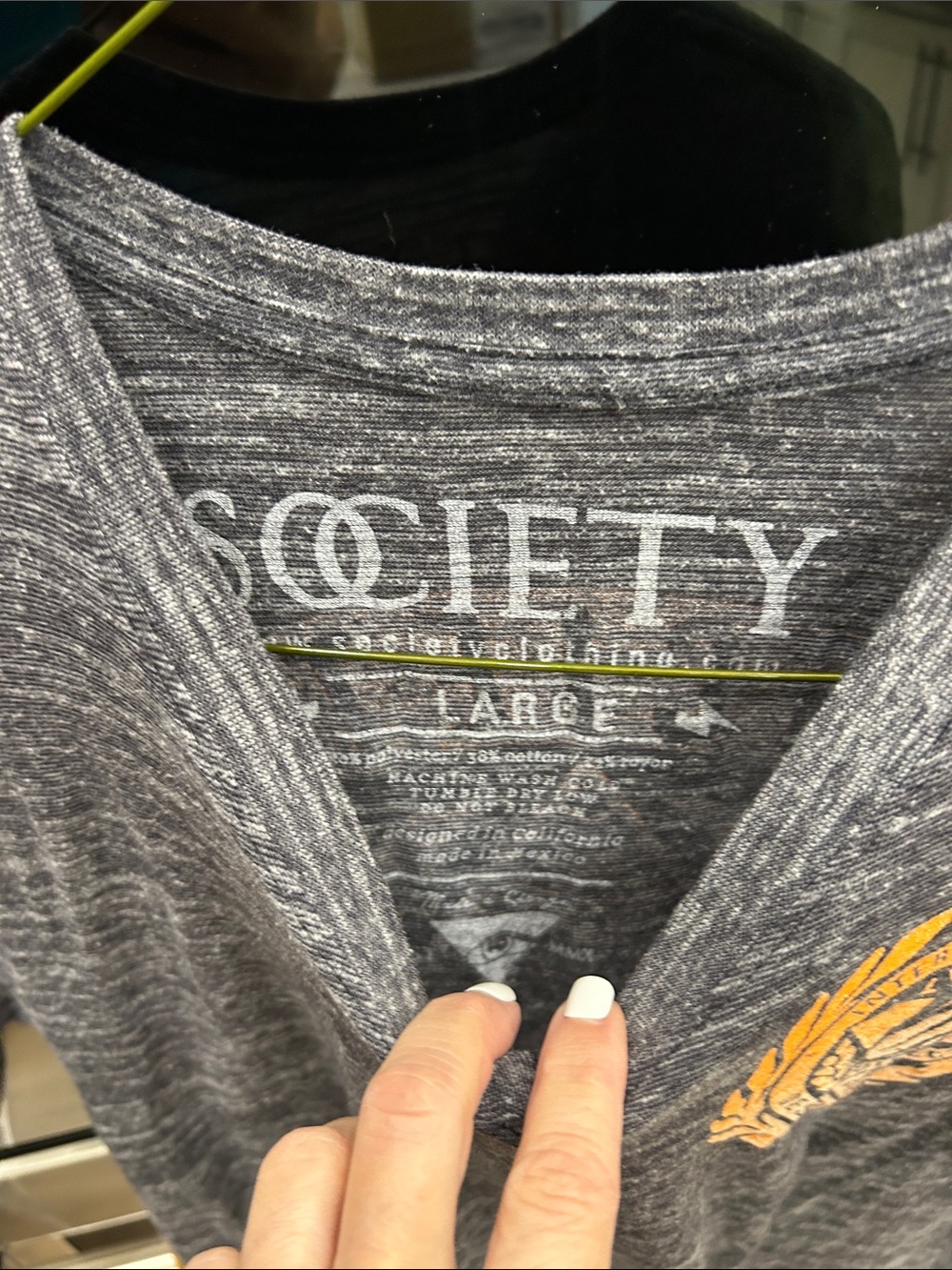 Society Gray Heather Short Sleeve V-Neck Tee with Gold Accent